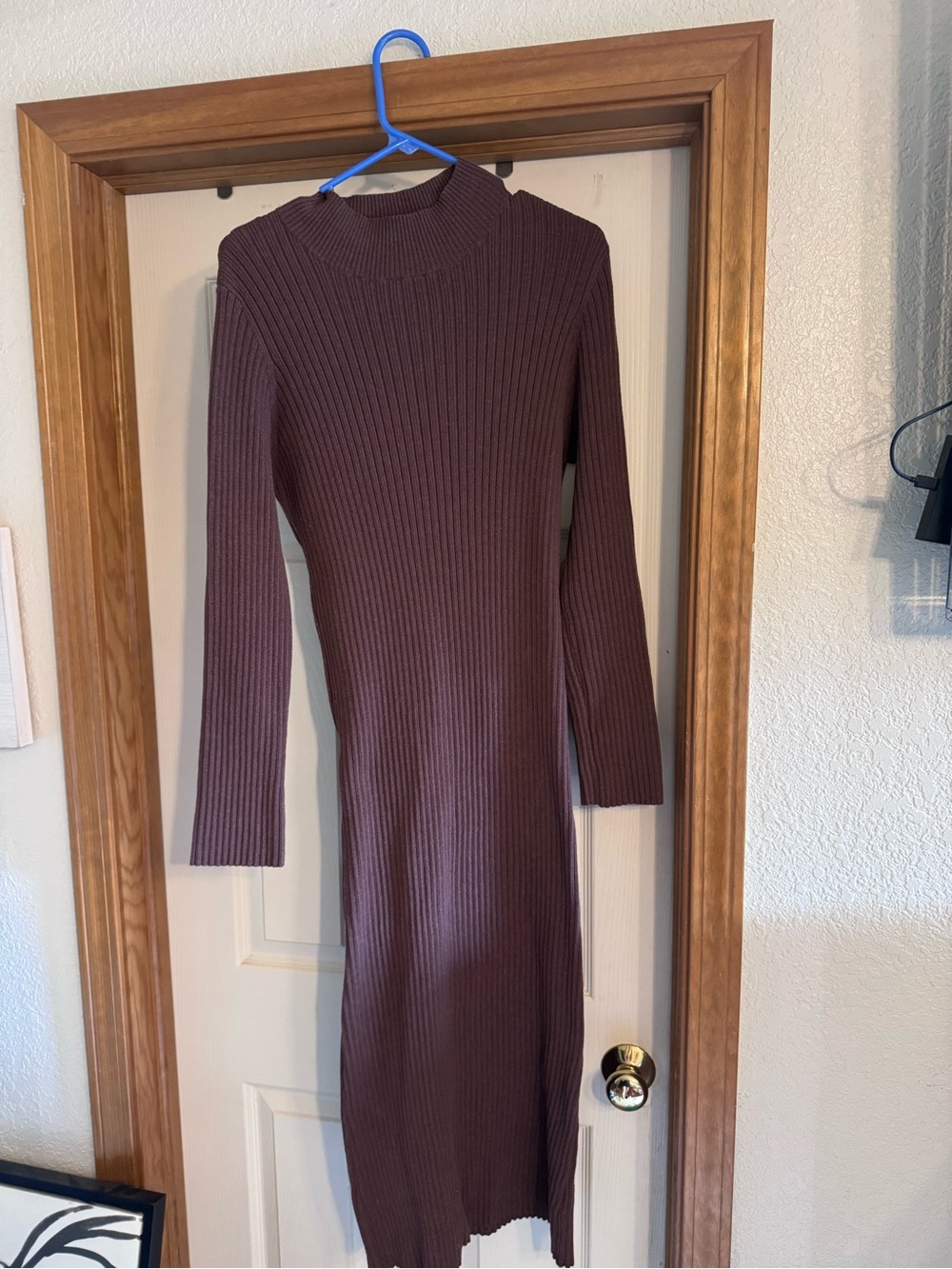Ribbed Long Sleeve Maternity Dress - Brown